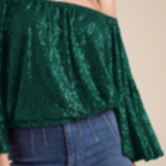 Allover SEQUIN Emerald Green Stretch Top NWT - Picture 4 of 5